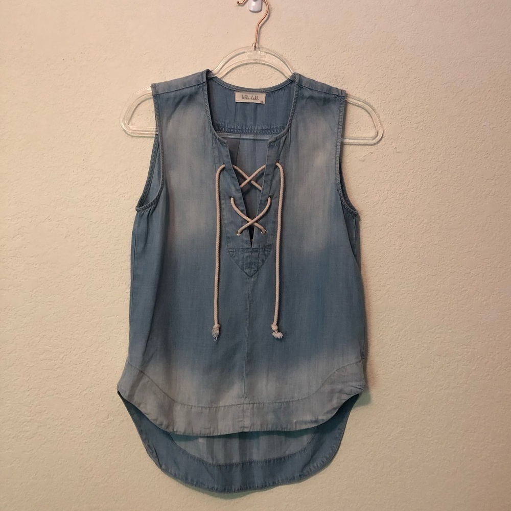 Bella Dahl Lace Up Blouse Chambray Lyocell Blue XS